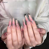Popxstar  24Pcs Blush Pink Fake Nails with Silver Flame Designs Long Stiletto Press On Nails Spicy Girls Halloween Party Charm Manicure