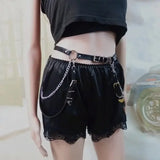 Popxstar Women Skirt Belt Female Pu Leather Hip Hop Rock Nightclub Sexy Jeans Dress Heart Punk Belt with Metal Waist Chain
