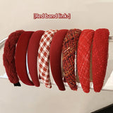 Popxstar French Red Velvet Headband Women Girls Christmas Twist Plaid Tweed Hairband Vintage Swallow Gird Sponge Hair Hoop Headwear Gift