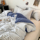 Popxstar Japanese Style Check Queen Duvet Cover Set 1/3 Pcs Soft Washed Quilt Cover and Pillowcase or Only Quilt Covers Blanket Cover Set