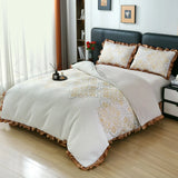 Popxstar  4Pcs Knitted Cotton Soft Luxury Bedding Set Quilted Ruffles Duvet Cover Set Bed Sheet Pillowcases Queen King Size