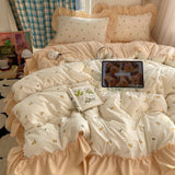 Class A ancient imitation cotton washable four-piece set of French lace bedding small fresh print cute three-piece set