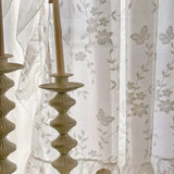 French Romance Ruffle Lace Voile Sheer Curtains for Bedroom Living Room Kitchen White Butterfly Flowers Window Drapes Boho Decor