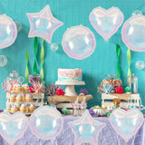 Popxstar  19Inch Foil Star Heart Round Balloons Transparent Iridescent Balloons for Mermaid Theme Birthday Disco Party Wedding Decorations