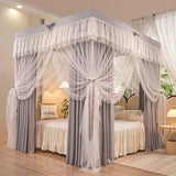 4 Doors Double Layer Shading Quadrate Mosquito Net Four Season Bed Curtain Canopy Tents with Frame Home Decor