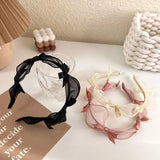 Popxstar Fashion Bow Knot Headband Princess Temperament Simple Headdress Lace Mesh Hairband for Women Girls Hair Hoop Hair Accessory