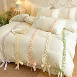 New INS Princess Style Bedding Sets Colorful Bow Quilt Cover Romantic Bedclothes Woman Girls Bedroom Duvet Cover 4pcs