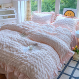 Popxstar Korean Princess Style Lace Ruffles Bedding Set Skin-friendly Soft Seersucker Duvet Cover Set Bed Sheet Or Bed Skirt Pillowcases