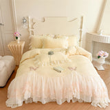 Popxstar  Butterfly Embroidery Lace Ruffles Princess Bedding Set Warm Velvet Duvet Cover Bed Sheet/Bed Skirt/Fitted Sheet Pillowcases 4Pcs
