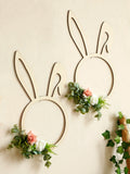 Popxstar  Easter Bunny Wreath, Wooden Rabbit Ear Circle Doorplat, Spring Garland Wall Decor with Flower, Door Hanging Home Decoration Gift