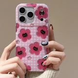 Cute Pink Grid Pattern for Iphone 17Promax Cartoon Black Cat Glitter Case for iPhone 14 15 16 Pro Max 17 pro Shockproof Cover