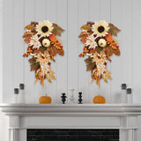 Popxstar Autumn Handmade Hydrangea White Pumpkins Ranunculus Wreath For Front Door Hanging Ornament Thanksgiving Fall Home Decor