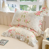 Popxstar  2pcs Flower Prints Ruffles 100% Cotton Pillowcases 48x74cm Sizes Cushion Cover for Bed Floral Style Adults Kids Pillowslip