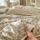 Popxstar INS Girls Cherry Soft Bedding Set Washed Cotton Bed Sheet Queen King Size Duvet Set Flower Comforter Set Pillowcase Bed Linens