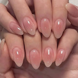 Popxstar 24pcs Simple Almond False Nails Sets Blush Design Press on Nails Art Datachable Short Oval Fake Nail with Jelly Glue Manicure