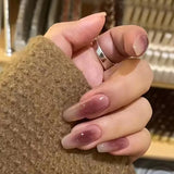 Popxstar 24Pcs/Box Gradient Long Ballet France Press on Nail Ink Chinese Style False Nails Rose Girls Full Cover Fake Nail Piece Finished