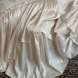 Popxstar  Vintage French Large Lace Ruffles Lyocell Cotton Rose Jacquard Luxury Bedding Set Duvet Cover Bed Skirt Pillowcases 4Pcs