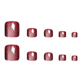 Popxstar  Glossy Red Cat's Eyes Fake Toenails 24Pcs Simple Charm Press On Toe Nails Women Girls Summer Barefoot Decor Stick-on False Nails