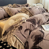 Latest French Style Winter Thickened Milk Fleece 4pcs Bedding Sets Soft Luxury Warm Quilt Cover Sheet Pillowcases