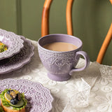 popxstar Purple Disc Lace Relief Series Ceramic Tableware Bowl Plate Tableware