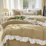 Chic Ruffle Lace Duvet Cover Set for Girl Yellow Princess Comforter Cover 3 Piece Bedding with Zipper Closure Soft Bedroom Decor