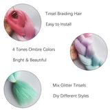 Popxstar Tinsel Jumbo Braiding Hair 4 Tones Ombre Braids Colored Braiding Hair Mix Hair Tinsel  24 inch Festival Rave Hair For Girls Kids