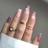 Popxstar 24Pcs Pure White French Press on Nails Long Square Head False Nails with Pearl Pink Bow Design Ballet Wearable Fake Nails