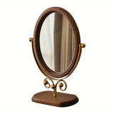 Popxstar  Retro Bedroom Desktop Mirror Solid Wood Makeup Mirror Home Desktop Chinese Style Rotatable Vanity Mirror Room Decoration