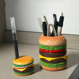 Popxstar Hamburger Pen Holder Pencil Holder for Desk Hamburger Handmade Pencil Holder Bedroom Desk Organizers Desk Accessories Decoration
