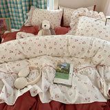 3/4Pcs Bedding Set Korean Princess Polka Dot Bedding Cute Bow Bed Linen 2 Bedroom Cotton Bed Linen With Ruffles Couple Quilt