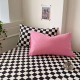 Popxstar INS Checkerboard Bedding Comforter Set with Pillowcase Bed Sheet Single Full Size Plaid Bed Linen Girls Purple Duvet Cover