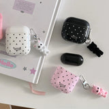 Popxstar  Korea Cute Black Polka Dots Soft Cover Case For Apple AirPdos 1 2 3 4 Pro 2 Earphone Protection Cases Cartoon Lovely Cat Pendant