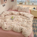 Popxstar  100% Cotton Bedding Set Cartoon Cute Animals Duvet Cover Set Bed Linen Flat Sheets Set 2 Pillowcases Single Double Queen Size
