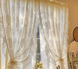 French Cream Double Layer Lace Sheer Curtain Korean Princess Style Light Translucent Not Transparent Bedroom Partition Drapes