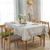 Popxstar Table Cover Ruffled Tablecloth Cotton Linen Fabric Solid Color Rectangular Kitchen Party Wedding Decor Natural Dirt Resistant