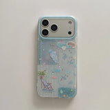 Cute Stars Blue Ocean Fish Jellyfish Starfish Beach Coconut Tree Glitter Cover for iPhone 14 15 16 17 ProMax Air Shockproof Case