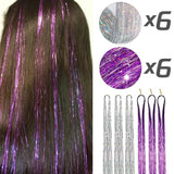 Popxstar 12pcs Glitter Sparkling Shinny Fairy Hair Accessories Tinsel Hair Extension for Women and Girls for Christmas New Year Halloween