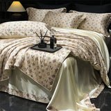 Natural Silk Bedlinens Bedding Set Nordic Flower Printed Duvet Cover Set Couple Double King Queen Size Soft Bed Sheet Pillowcase