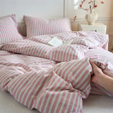 Popxstar  Luxury Cotton Stripe 3-Piece Duvet Cover Set (1 Duvet Cover + 2 Pillowcases),Yarn-Dyed,Soft Bedding Set, Multiple Sizes