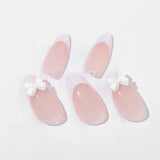Popxstar  White French Style Fake Nails Nude Color Almond Press on Nails 3D Bowknot Designs Elegant Wedding Wearable Manicure for Woman