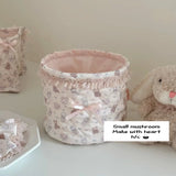 popxstar Square Storage Basket Cotton Stripe Sorting Basket Lace Flower Desktop Box Home Supplies
