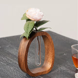 Popxstar  Walnut solid wood flower ware Creative flower arrangement decoration Simple glass plant flower stand mini water-cultured vase