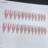 Popxstar  24Pcs Blush Pink Fake Nails with Silver Flame Designs Long Stiletto Press On Nails Spicy Girls Halloween Party Charm Manicure