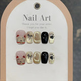 Popxstar 10Pcs Red Cat Eye Handmade Press on Nails Flower Fake Nails Wearable Stick-on Nails Full Cover False Nail Uñas Postizas 네일팁