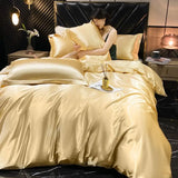 popxstar Solid Rayon Silk Bedding Set with Duvet Cover Bed Sheet Pillowcases Luxury King Single Double Couple Satin Pillow Case Bedsheet