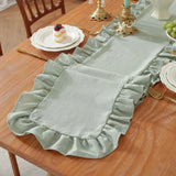 35x180cm Ruffled Edge Table Runner Cotton Solid Color Cotton Table Runner Ruffled Edge Anti Slip Rectangular Table Runner