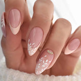 Popxstar 24pcs/Box Fresh Floral Almond False Nails Press On Nails Detachable Fake Nail Tip Purple with Design Manicure Patches