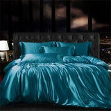 Popxstar High-end Blending Natural Mulberry Silk Bedding Set Luxury Satin Silky Queen Size Duvet Cover Set with Sheets King Size Bed Set