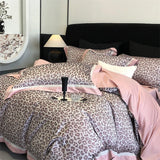Popxstar  800TC Lyocell Cotton Soft Silky Luxury Bedding Set Leopard Print Wide Edge Duvet Cover Flat/Fitted Bed Sheet Pillowcases 4Pcs