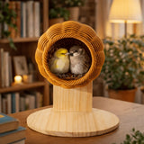 Imitation Rattan Weave Spherical Bird Nest Breathable Wear-resistant Woven Bird Nest Bite Resistant Wooden Base